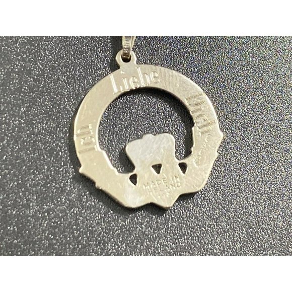 14k Ireland Claddagh Heart Hands Pendant White Gold Chain Link Necklace 17.5in - Picture 2 of 8